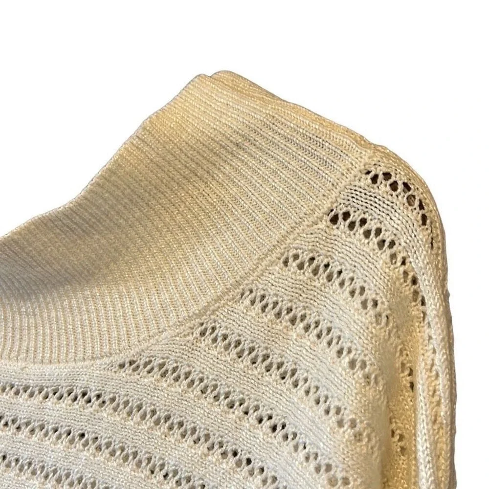 Cream Knit Cowl Neck‎ Sweater Pullover Lightweight Open Weave